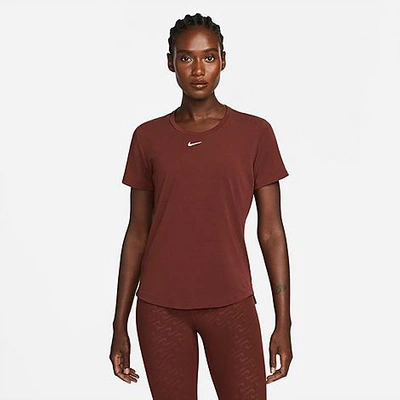 Nike Dri-fit Uv One Luxe Women's Standard Fit Short-sleeve Top In Bronze Eclipse/reflective Silver