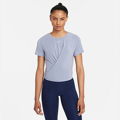 Nike Women's Dri-fit One Luxe Twist Standard Fit Short-sleeve Shirt In Worn Blue/reflective Silver