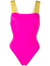 Versace Greca-pattern Scoop-back Swimsuit In Pink
