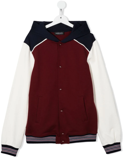 Versace Teen Cotton Varsity-style Hoodie In Red