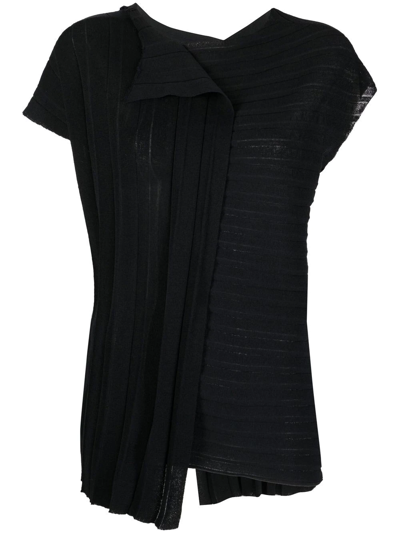 Yohji Yamamoto Chunky-rib Wrap Knitted Top In Black
