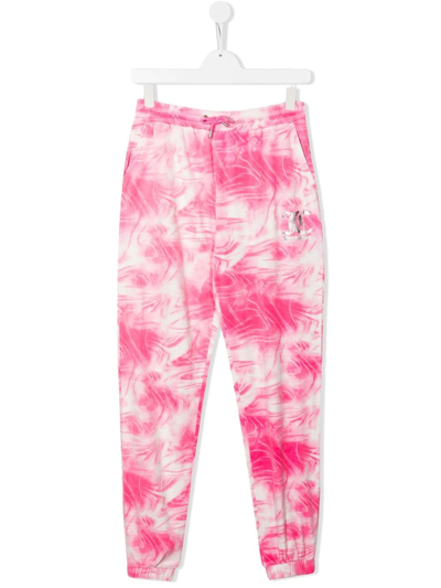 Juicy Couture Kids' Logo-print Tie-dye Stretch-woven Jogging Bottoms 5-16 Years In Neon Pink