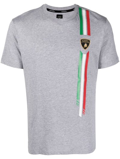 Automobili Lamborghini Logo-embroidered Cotton T-shirt In Grey