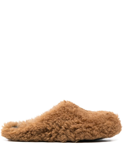 Marni Round-toe Shearling Slippers In Brown