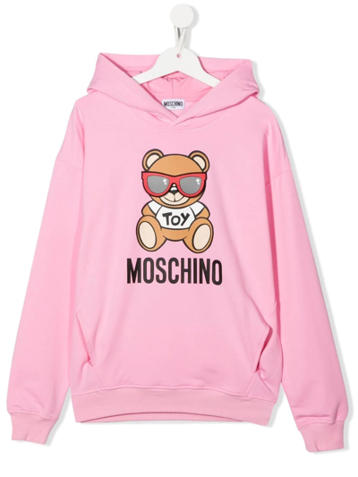 Moschino Teen Logo-print Cotton Hoodie In Pink