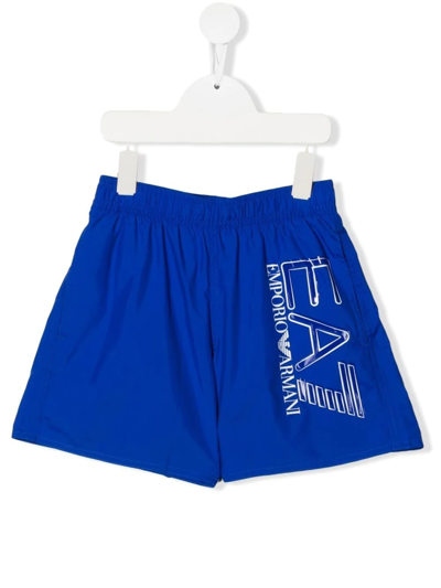 Ea7 Kids' Logo-print Boxer Swim Shorts In Blue