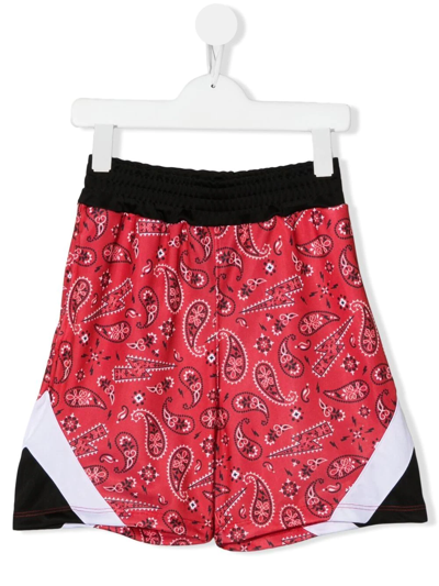 Neil Barrett Kids' Red Bermuda Shorts For Boy With Bandana Print And Logo