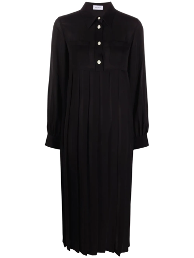 Ferragamo Pleated-skirt Silk Shirt Dress In Black