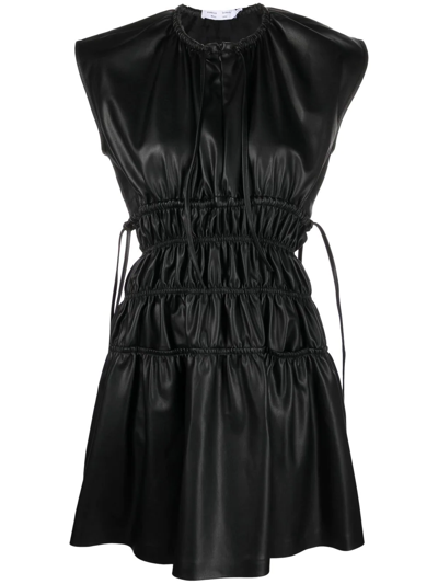 Proenza Schouler White Label Faux Leather Ruched Drawstring Mini Dress In Black
