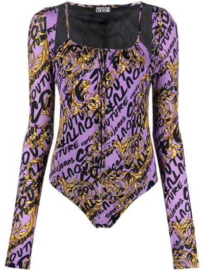 Versace Jeans Couture Long-sleeve Logo-print Body In Purple