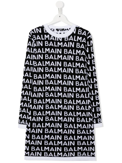 Balmain Teen Logo-print Sweater Dress In 白色