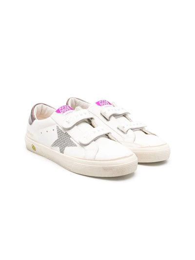 Golden Goose Teen May School Touch-strap Sneakers In White