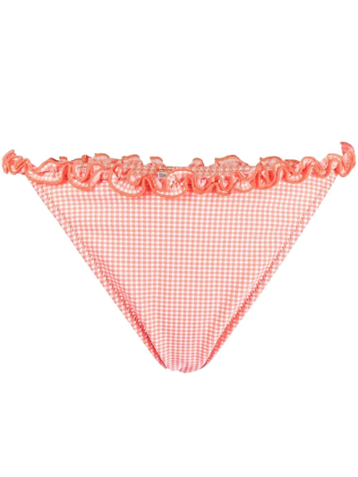 Emporio Armani Check-print Bikini Bottoms In Orange