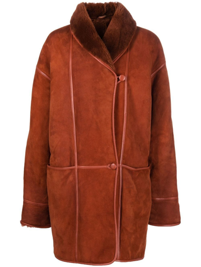 Pre-owned A.n.g.e.l.o. Vintage Cult 1980s Mid-length Shearling Coat In Orange