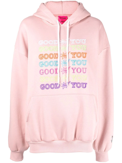 Bapy By *a Bathing Ape® Embroidered-slogan Long-sleeve Hoodie In Pink