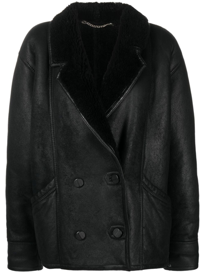 Pre-owned A.n.g.e.l.o. Vintage Cult 1980s Shearling-lined Double-breasted Coat In Black