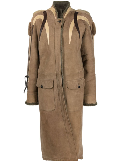 Pre-owned A.n.g.e.l.o. Vintage Cult 1990s Shearling-lined Single-breasted Coat In Neutrals
