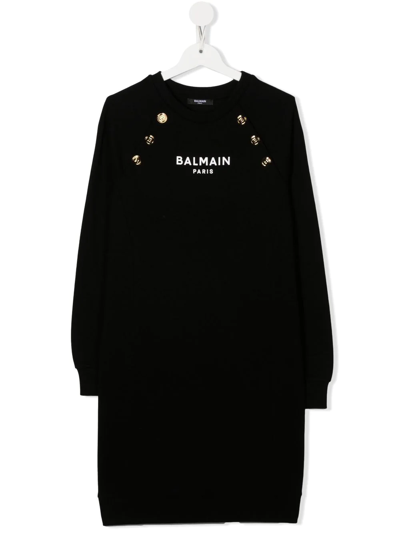 BALMAIN TEEN LOGO-PRINT LONG-SLEEVE SWEATSHIRT DRESS