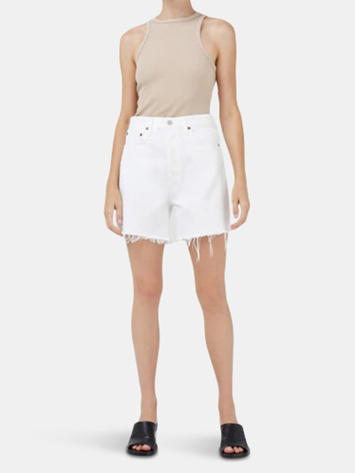 Agolde Stella Frayed Organic Denim Shorts In White
