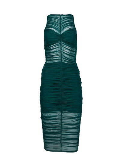 Fleur Du Mal Ruched-detail High-neck Midi Dress In Green