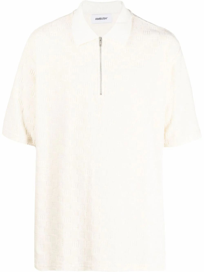 Ambush Monogram-textured Polo Shirt In White