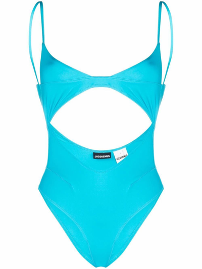 Jacquemus Le Maillot Aranja Cutout Swimsuit In Azure