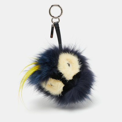 Pre-owned Fendi Tricolor Fur And Leather Zesty Bug Bag Charm In Multicolor