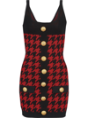 Balmain Butonned Houndstooth Short Knit Dress In Red