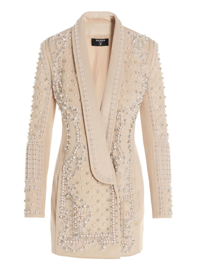 Balmain Crystal Pearl Blazer Jacket In Pink