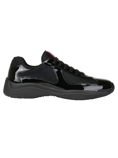 Prada Men's America's Cup Patent Leather Patchwork Sneakers In Black