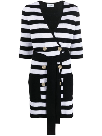 Ferragamo Double-breasted Stripe-print Cardigan In Black