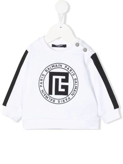 Balmain Babies' Logo-print Crewneck Sweatshirt In White