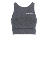 Palm Angels Cropped Printed Marled Stretch Top In Melange Grey Black