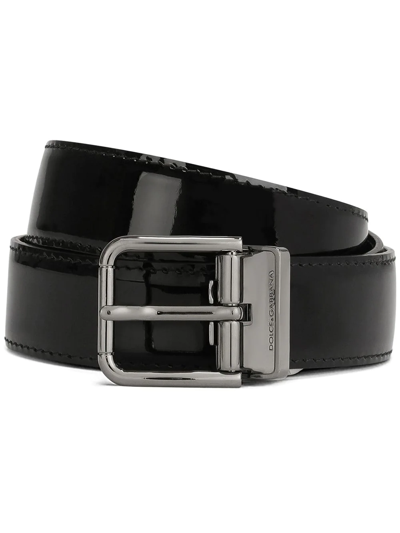 Dolce & Gabbana Engraved-logo Buckle-fastening Belt In Black