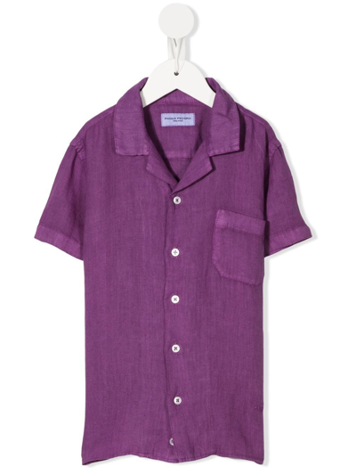 Paolo Pecora Teen Cuban-collar Short-sleeve Shirt In Purple