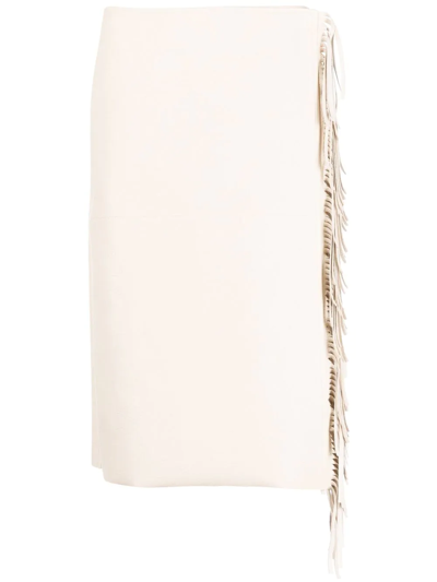 Stella Mccartney Fringed Knee-length Faux-leather Skirt In 9561 Oat