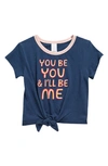 Harper Canyon Kids' Tie Front Graphic Tee In Navy Denim You Be You