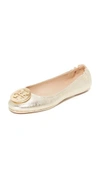 Tory Burch Minnie Travel Metallic Leather Ballet Flats In Gold