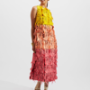 La Doublej Colorblock Patch Fringe-trim Midi Dress In Jacquard Multicolor