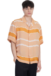 Cmmn Swdn Striped Lapel Short-sleeved Shirt In Orange