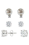 Cz By Kenneth Jay Lane Cz Stud & 7.5-8mm Freshwater Pearl Earrings In White/ Clear/ Silver