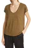 Frame Easy Scoop Neck Organic Linen T-shirt In Moss