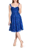 Dress The Population Beaded Sequin Sweetheart Midi Dress In Blue