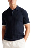 Ted Baker Lytton Textured Cotton Blend Polo Shirt In Navy