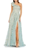 Mac Duggal Embellished Bow One Shoulder A Line Gown In Ice Blue