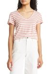 Nordstrom Everyday V-neck T-shirt In Pink Dawn- Whte Charm Stripe