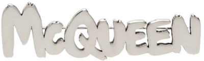 Alexander Mcqueen Graffiti Logo-applique Brooch In Silber