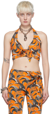 Rabanne Hawaii Printed Viscose Halter Crop Top In V809 Pastel Orange