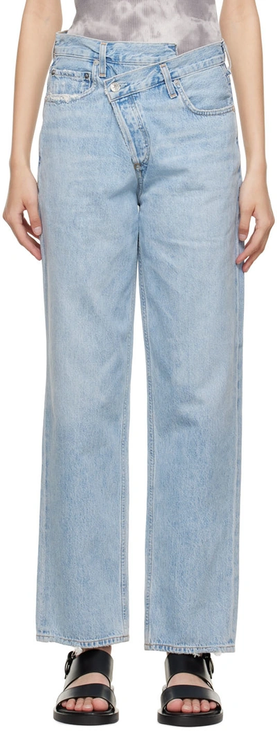 Agolde Blue Asymmetric Jeans In Suburbia(lt Ind)