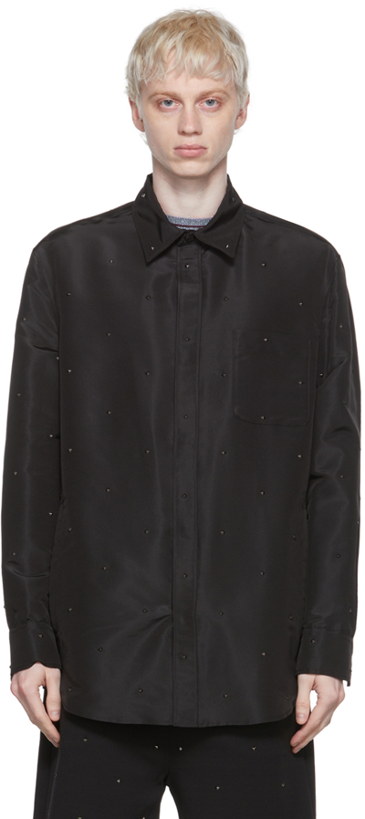 Valentino Long-sleeved Silk Black Shirt In Nero